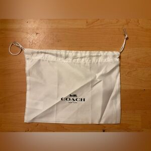 COACH white Satin Dust Bag 9x12” Black Logo With Drawstrings